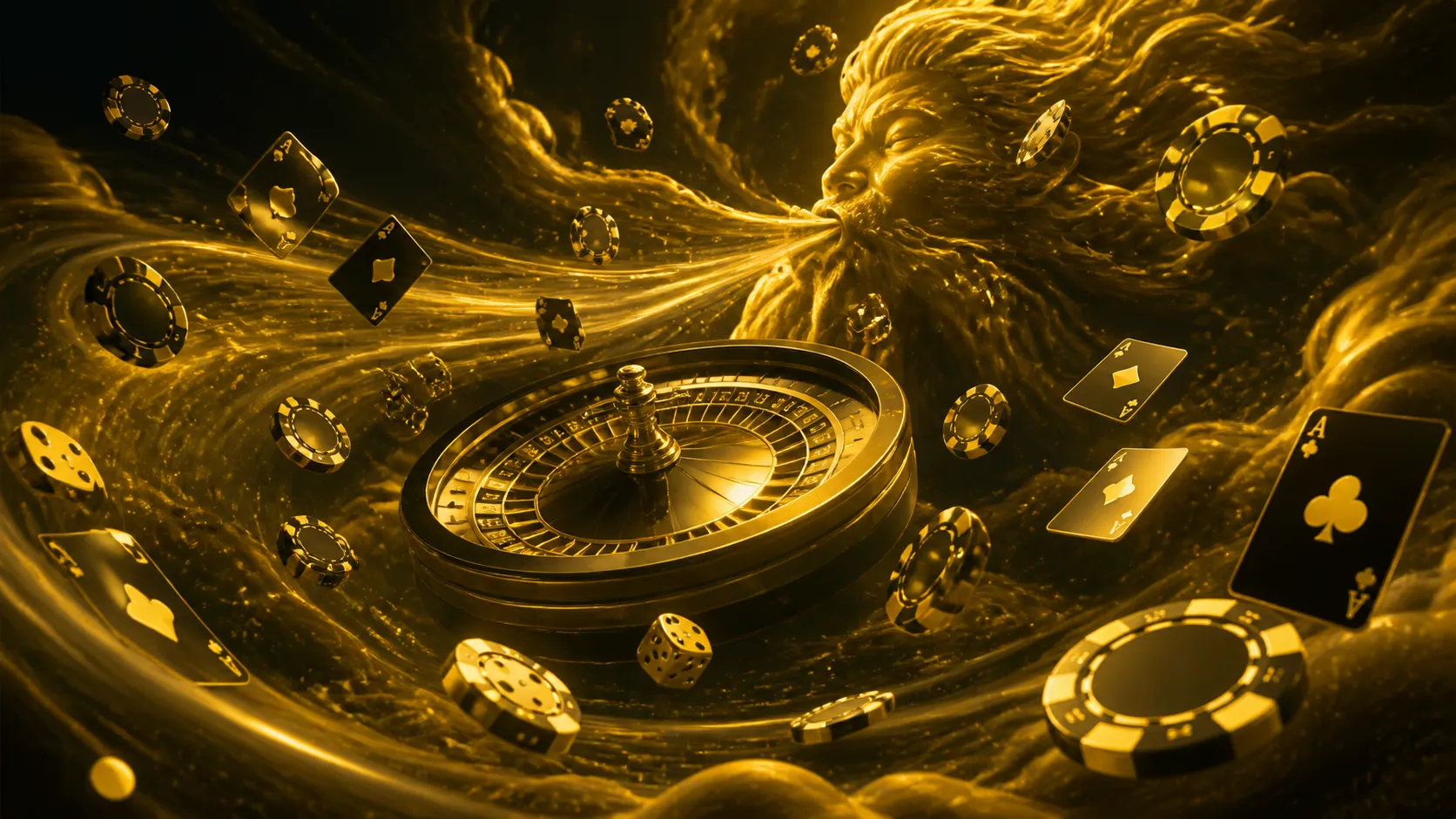 Futuristic holographic style casino banner with glowing poker chips and roulette wheel, inspired by the Kazeeno brand theme.